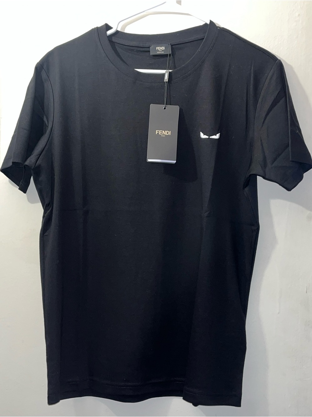 Fendi Black Crewneck T-Shirt with White Eye Detail